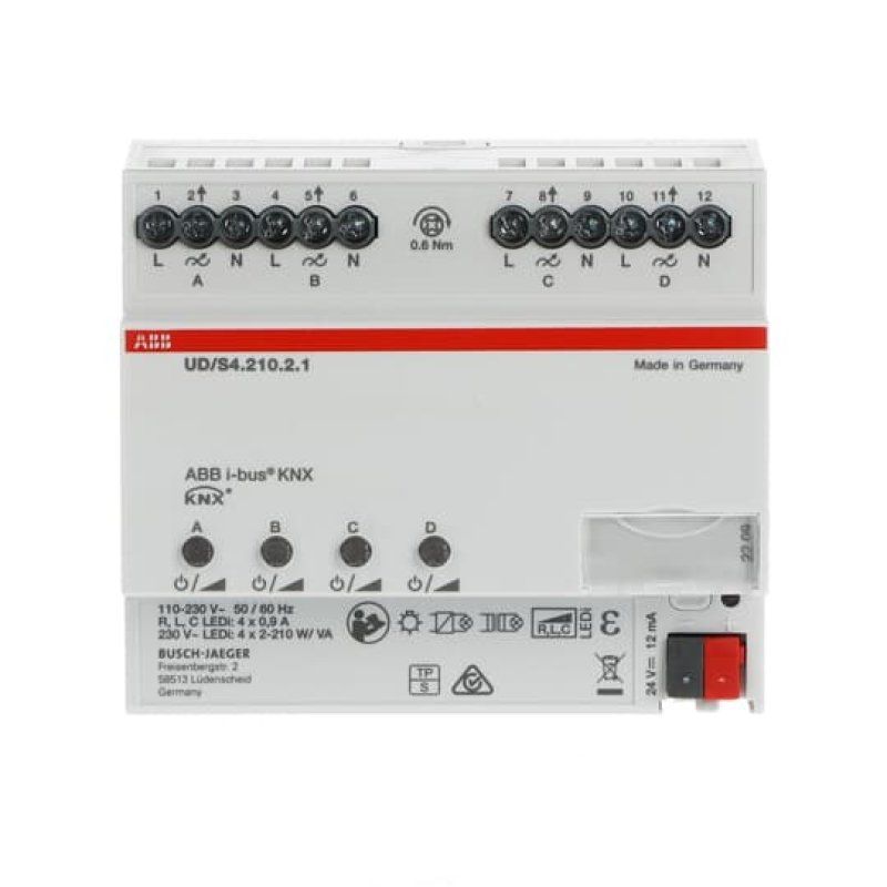 ABB UD/S4.210.2.1 LED-Dimmer 4 x 210 W/VA. Busch-Installationsbus KNX REG-Univer
