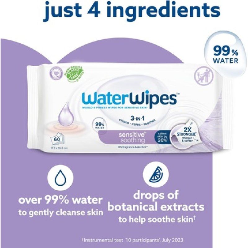 Waterwipes Sensitive Soothing Wipes 360 Count - Pack of 6