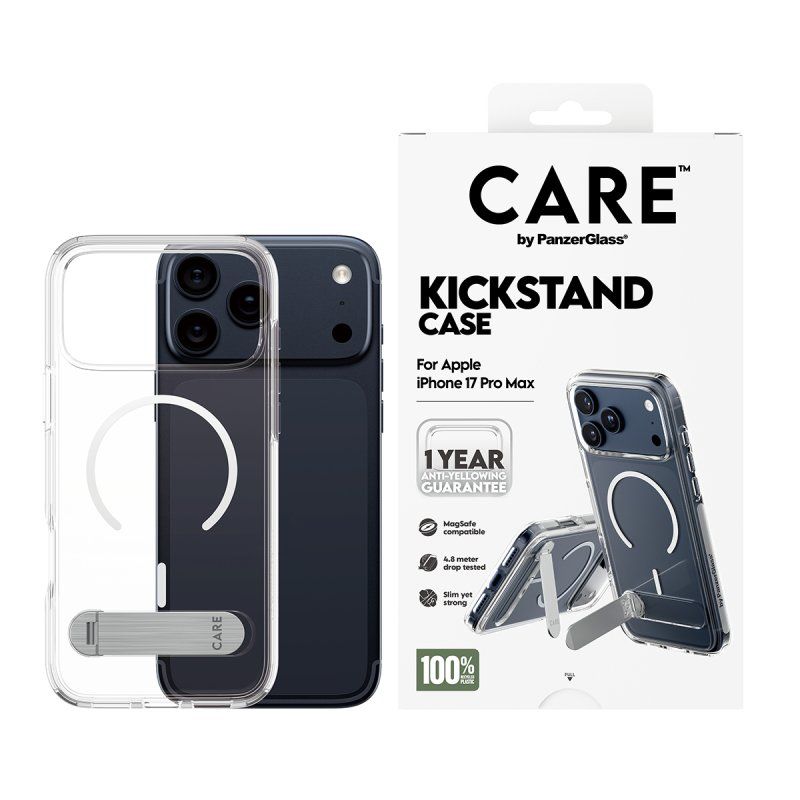 PanzerGlass CARE™ by Case Transparent w. Kickstand & MagSafe iPhone 17 Pro Max coque de protection pour téléphones