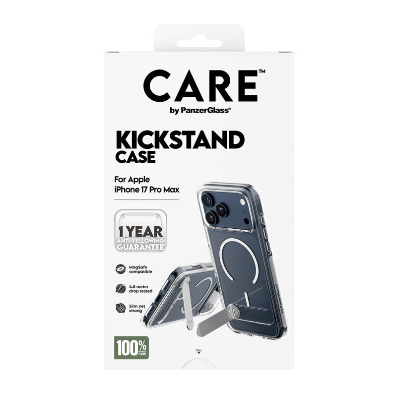 PanzerGlass CARE™ by Case Transparent w. Kickstand & MagSafe iPhone 17 Pro Max coque de protection pour téléphones