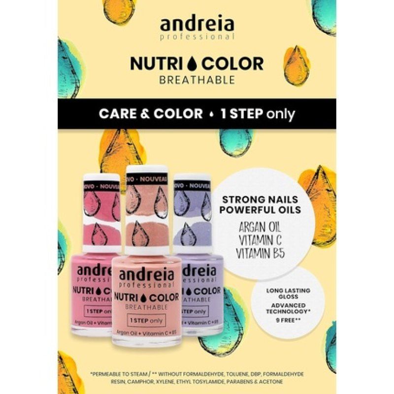 Andreia Professional NutriColor Breathable Nail Polish Vegan and Cruelty-Free Nail Art Polish with Long-Lasting Glossy