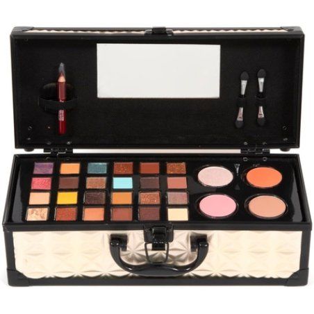 MYA Travel Baguette Professional Makeup Case with 20 Eye Shadows, 4 Lip Glosses, Compact Powder, Eye Pencil, Brush and