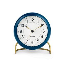 Arne Jacobsen - Station Table Clock - Ø11 cm - Petroleum Blue & White