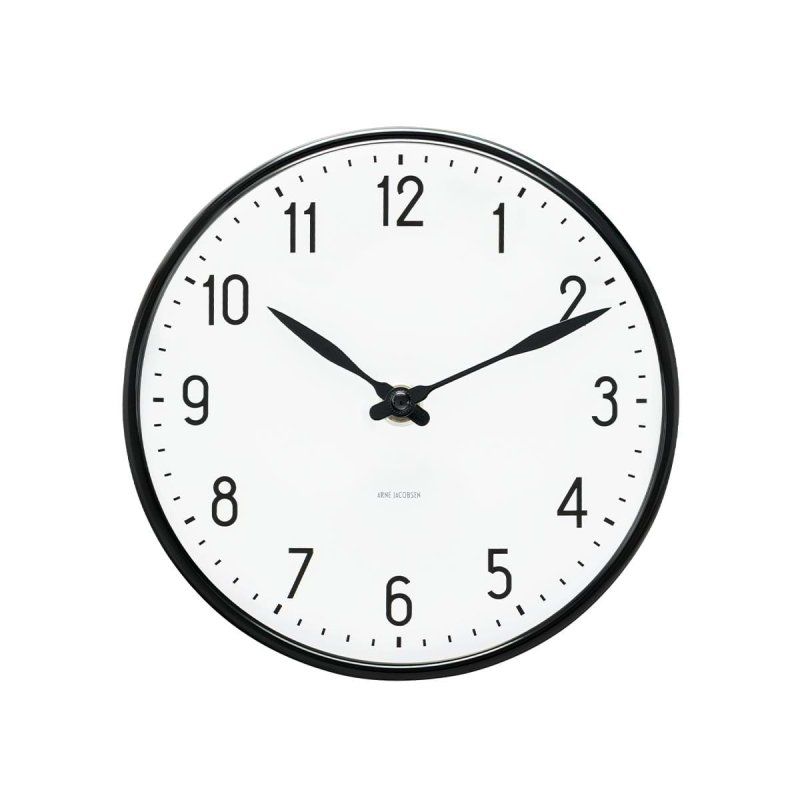 Arne Jacobsen Watches Station Horloge murale mécanique Rond Noir, Blanc