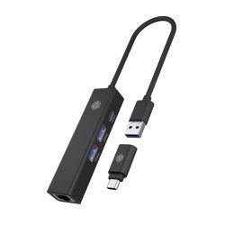 USB Hub ICY BOX 2x USB, USB-C and LAN Black