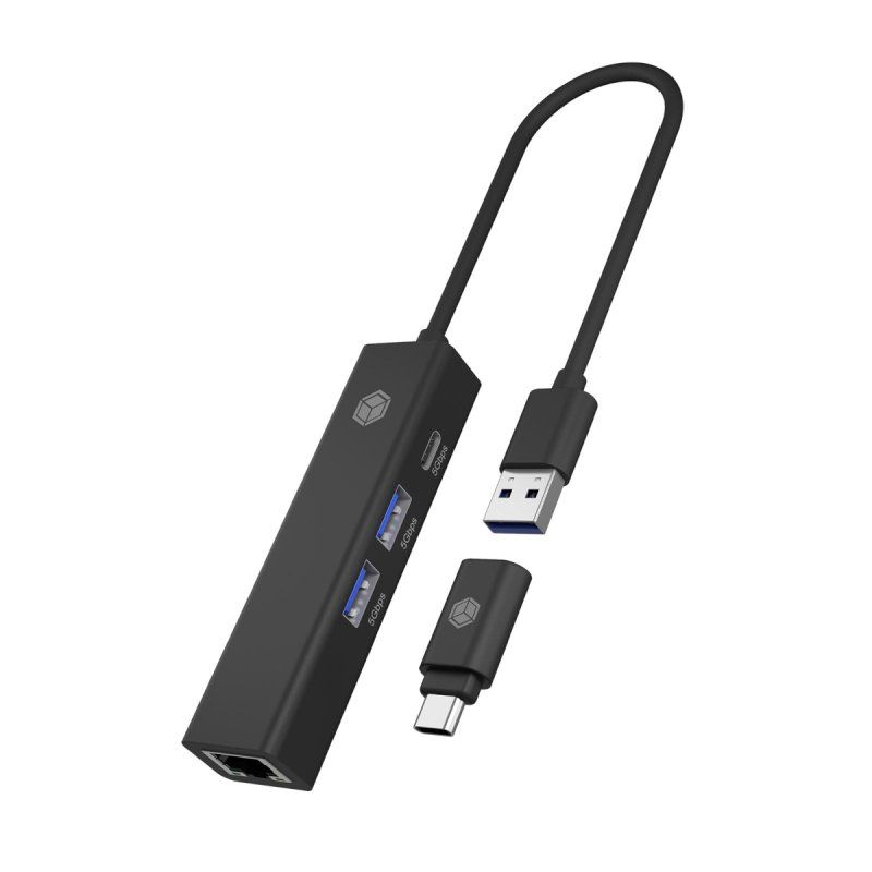 USB Hub ICY BOX 2x USB, USB-C and LAN Black