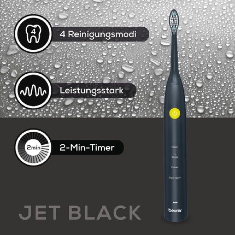Beurer SC 30 Sonic Toothbrush Jet Black Electric Toothbrush with 4 Cleaning Heads
