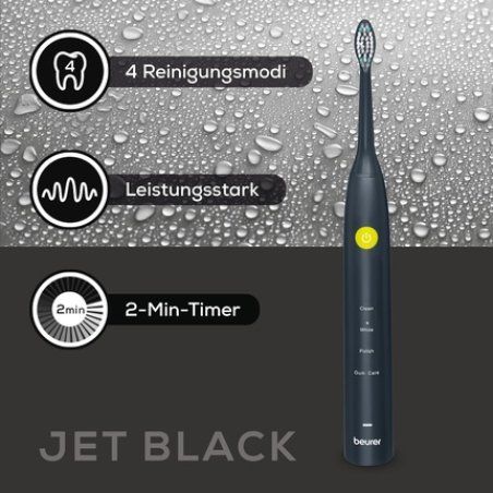 Beurer SC 30 Sonic Toothbrush Jet Black Electric Toothbrush with 4 Cleaning Heads