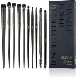 Jessup Eye Makeup Brushes Professional 10Pcs Blending Eye Shadow Liner Crease Duo-end Brow Brush Elegant Black T337