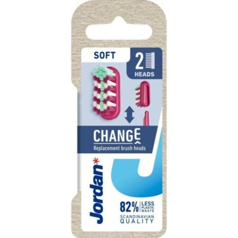 Jordan Change Soft Replacement Toothbrush Heads - Pack of 2 Mixed Colors