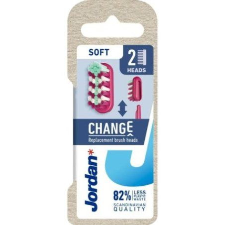 Jordan Change Soft Replacement Toothbrush Heads - Pack of 2 Mixed Colors