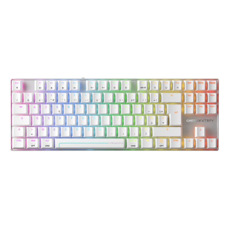 CHERRY MX 8.2 Pro TMR Wireless keyboard Gaming USB RF Wireless Bluetooth AZERTY French Silver, White
