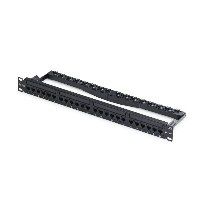 StarTech.com 24 Port 1U Feed Through Patch Panel with Cable Management Bar, Rackmount Cat6 Ethernet Patch Panel with