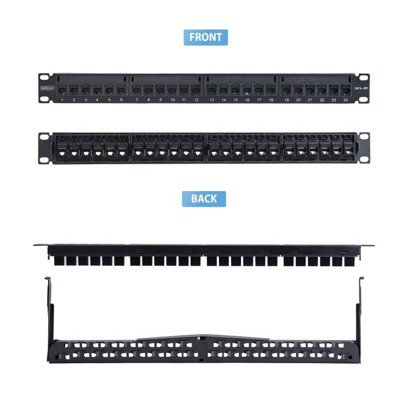 StarTech.com Panneau de Brassage 24 Ports 1U avec Barre de Gestion des Câbles, Panneau de Brassage Ethernet Cat6