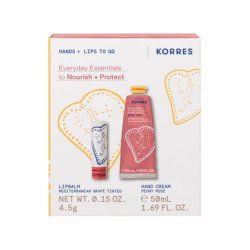 Korres Everyday Essentials Hand and Lip Care Set with Peony Rose Hand Cream