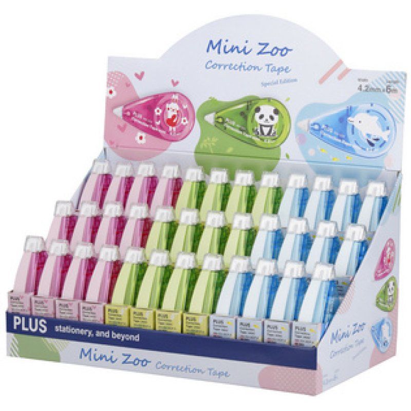 PLUS JAPAN Roller correcteur "Mini Zoo" 5mm x 6m, présentoir