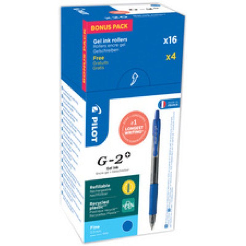 PILOT Stylo roller à encre gel G-2 PLUS 05, VALUE PACK, bleu