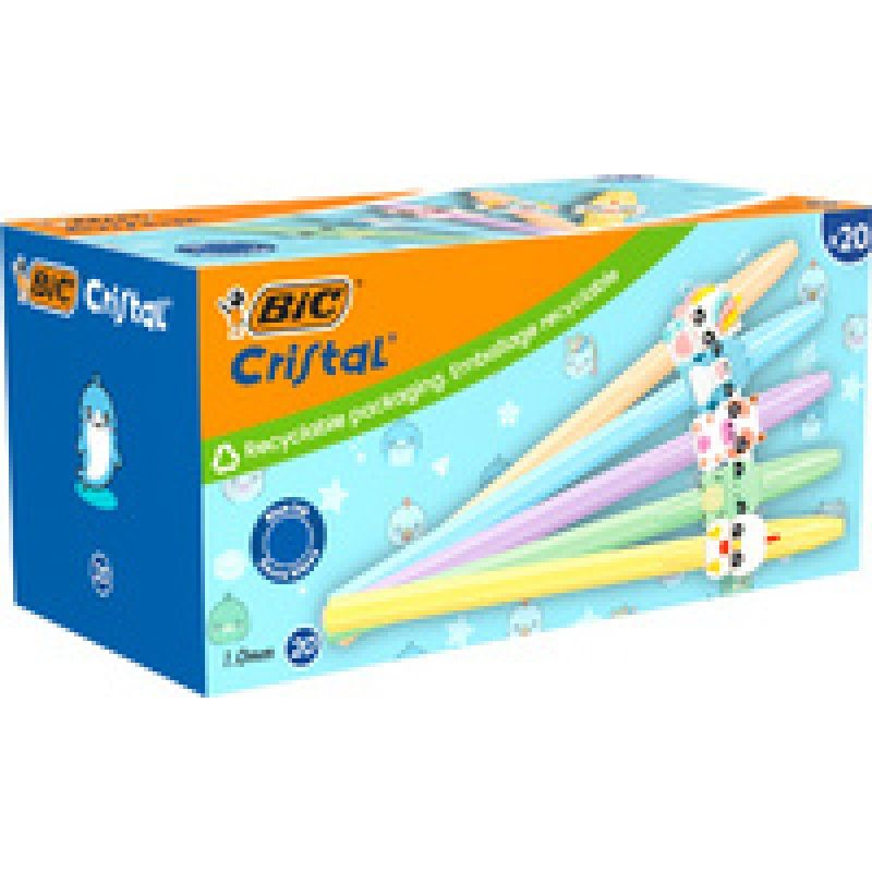 BIC Stylo à bille Cristal Pastel Figurine, carton de 20