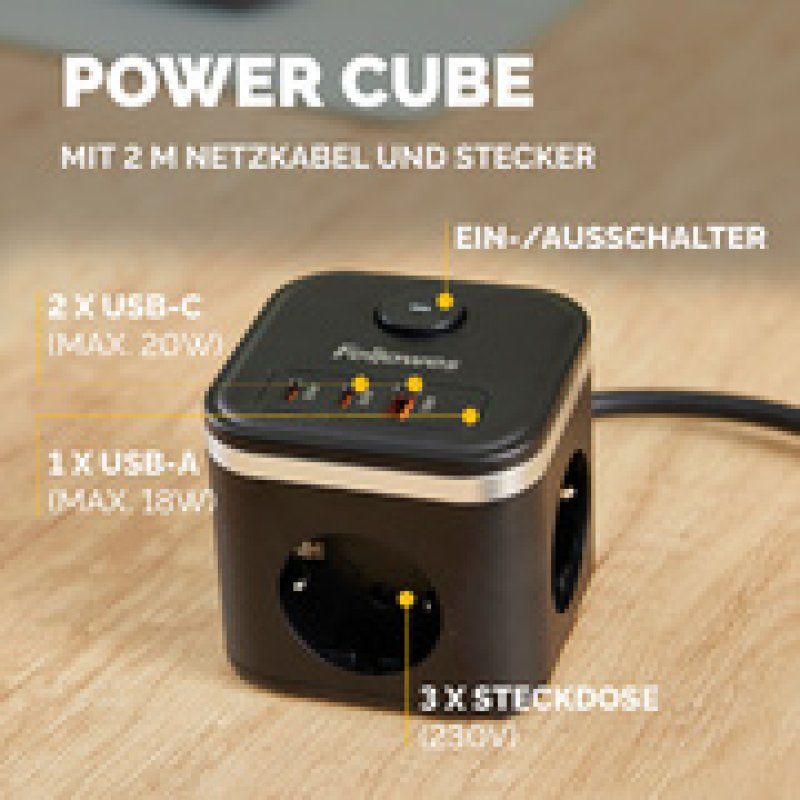 Fellowes Steckdosenwürfel Power Cube, Typ F, schwarz