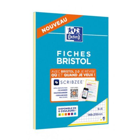 Oxford Bloc de fiches bristol, A5, quadrillé, blanc / jaune