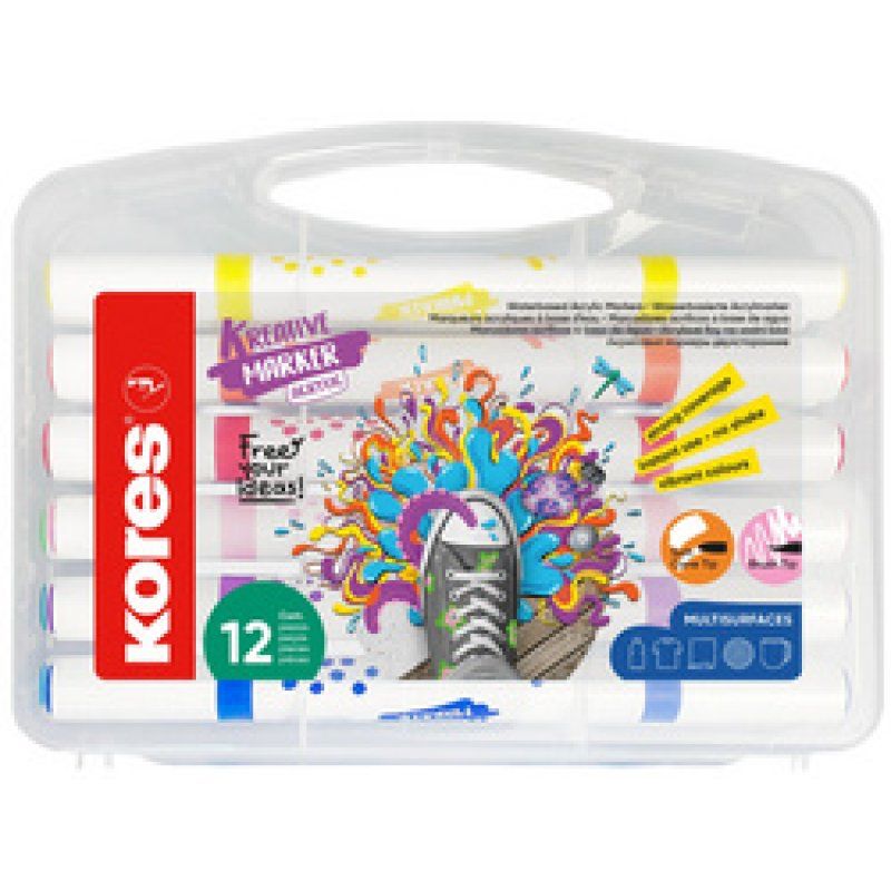 Kores Marqueur acrylique Duo, 2 pointes, étui de 12, assorti