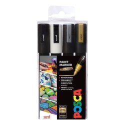 POSCA PC-5M Black, Gold, Silver, White 4 pc(s)