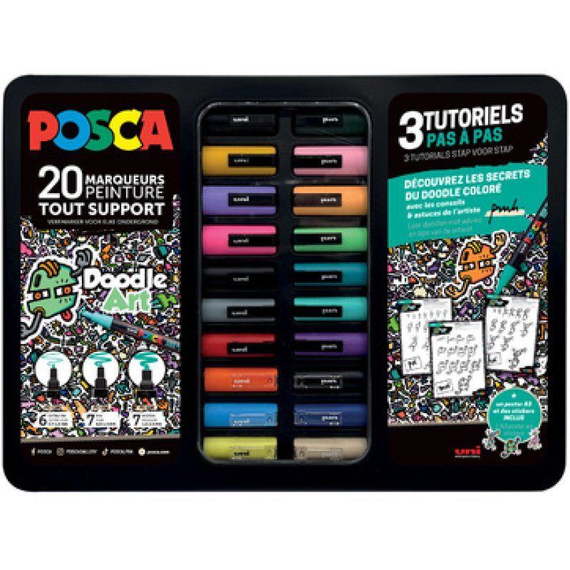 POSCA Marqueur à pigment "DOODLE ART", mallette métal de 20