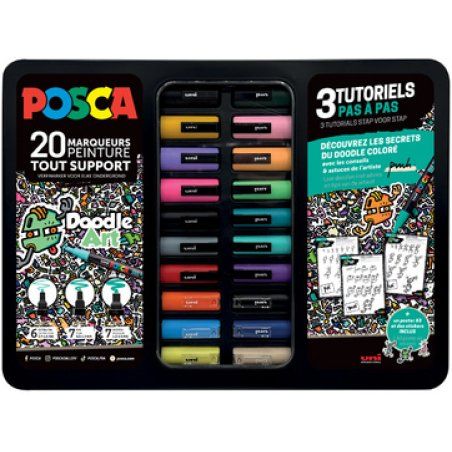 POSCA Marqueur à pigment "DOODLE ART", mallette métal de 20
