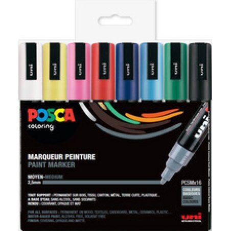 POSCA Marqueur à pigment PC5M, étui de 8, couleurs froides