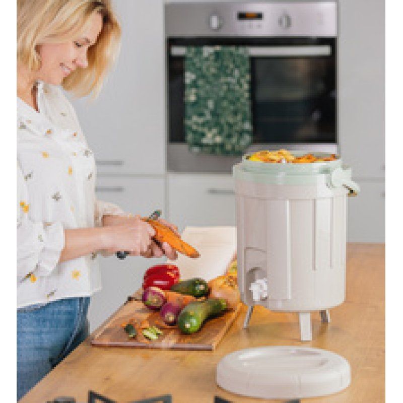 EDA Composteur de cuisine BOKASHI, 8 litres, chaux/amande