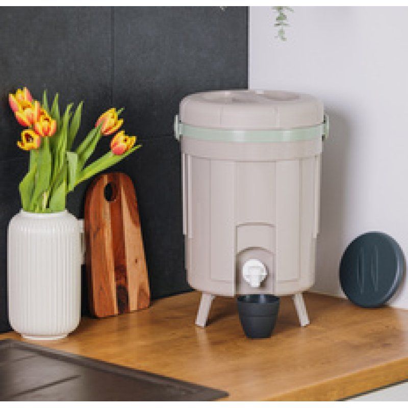 EDA Composteur de cuisine BOKASHI, 8 litres, chaux/amande