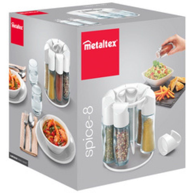 metaltex Porte-épices Spice 8, non garni, rond, blanc