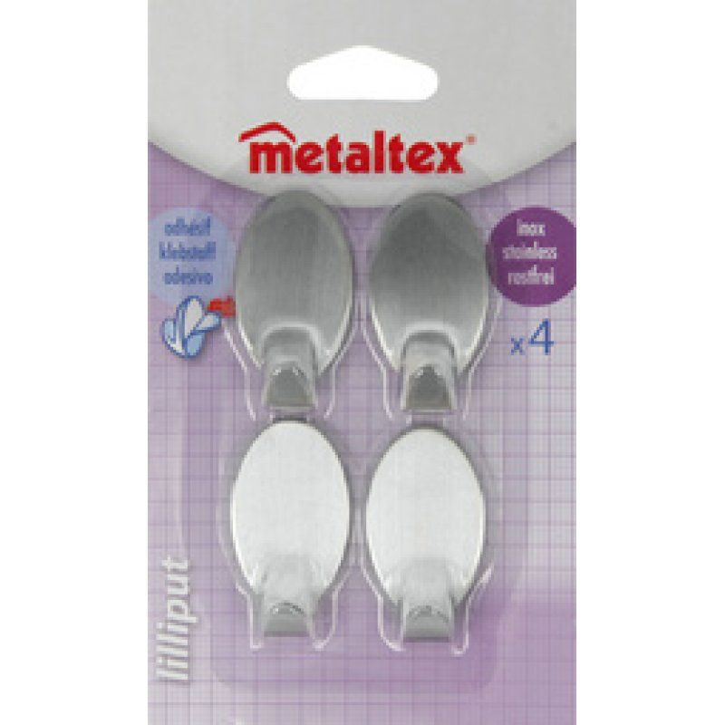 metaltex Crochet adhésif Lilliput, set de 4, ovale, inox