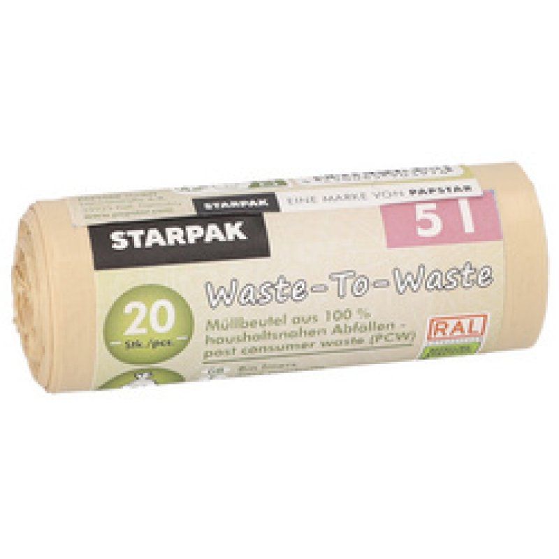 STARPAK Sac poubelle "Waste-to-Waste", 18 litres, marron