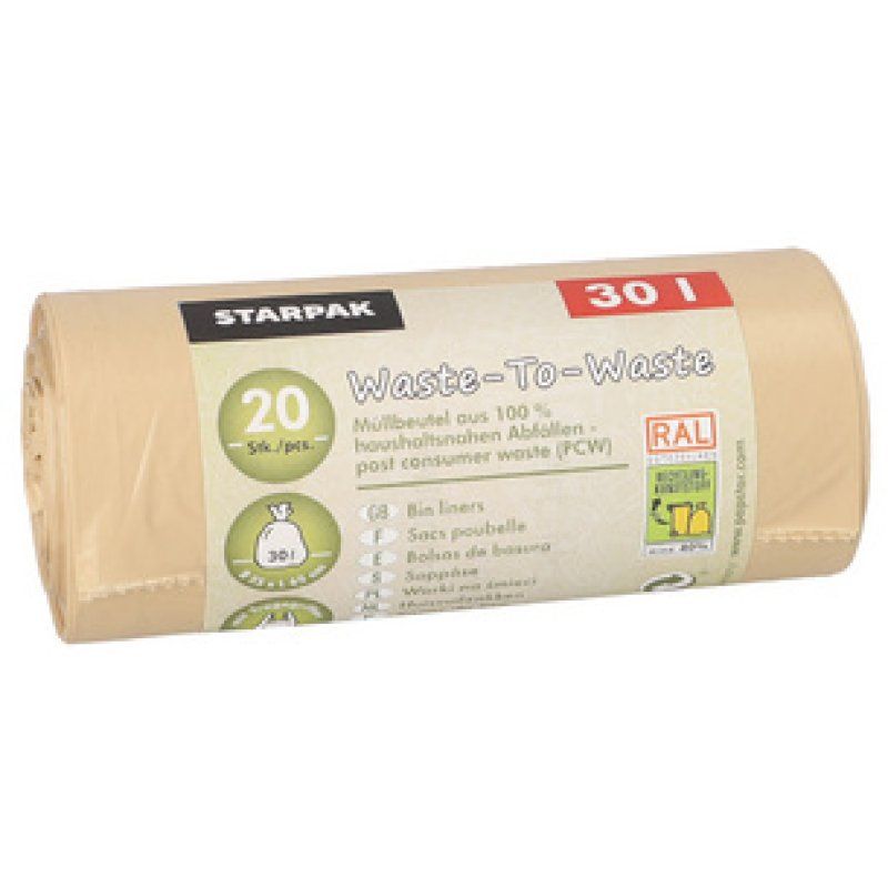 STARPAK Sac poubelle "Waste-to-Waste", 30 litres, marron