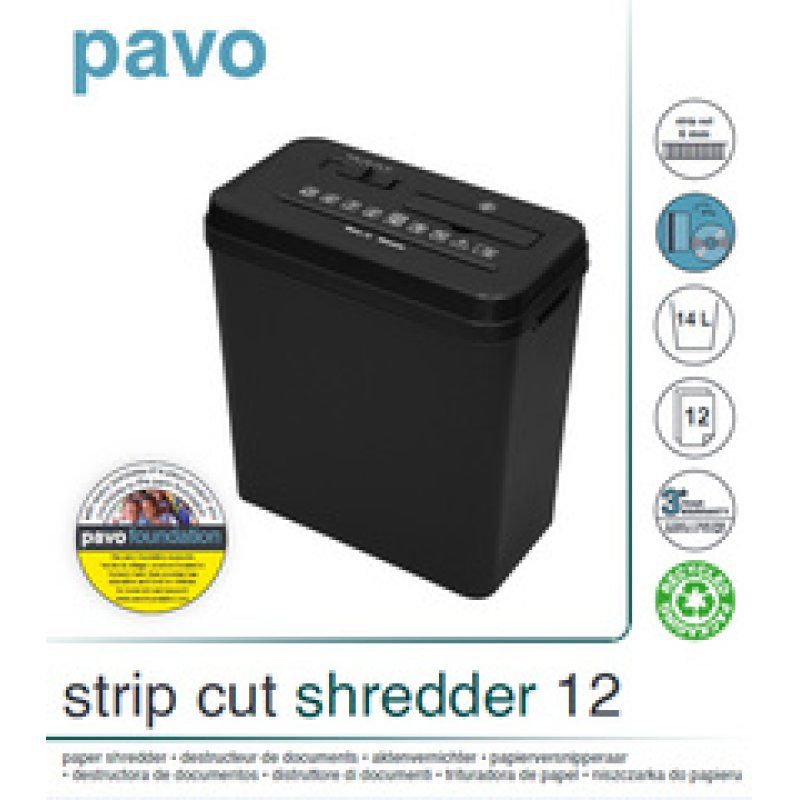 pavo Destructeur de documents Stripcut 12, bandes 6 mm, noir