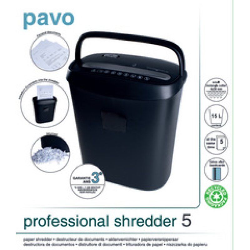 pavo Destructeur de documents Crosscut 5, particules, noir