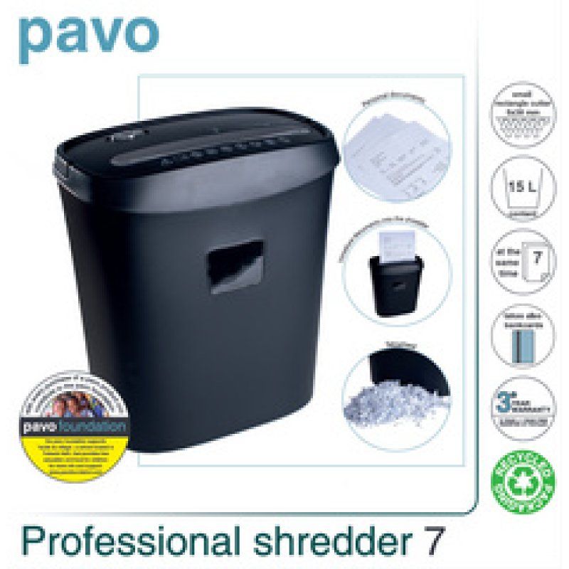 pavo Destructeur de documents Crosscut 7, particules, noir