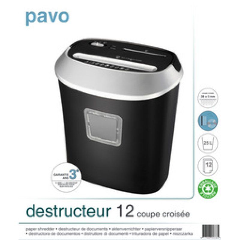 pavo Destructeur de documents Crosscut 12, particules, noir