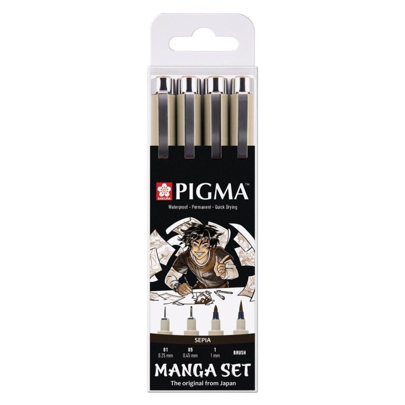 SAKURA Fineliner PIGMA MICRON Manga Set, sepia, 4er Etui