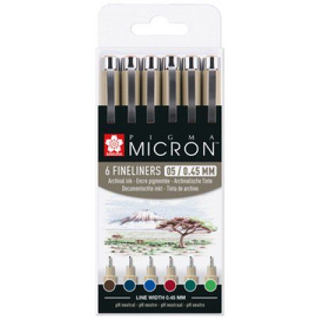 SAKURA Feutre fin PIGMA MICRON 05, couleur terre, étui de 6