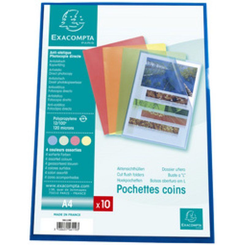 EXACOMPTA Pochette coin, A4, PP 0,12 mm, assorti