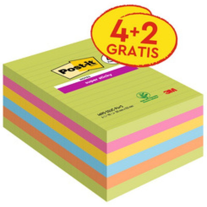 Post-it Bloc-notes super sticky notes, 101 x 152 mm, ligné