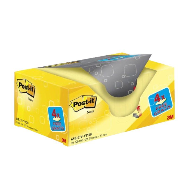 Post-it Bloc-notes adhésif, 51 x 38 mm, jaune, 16 4 gratuits
