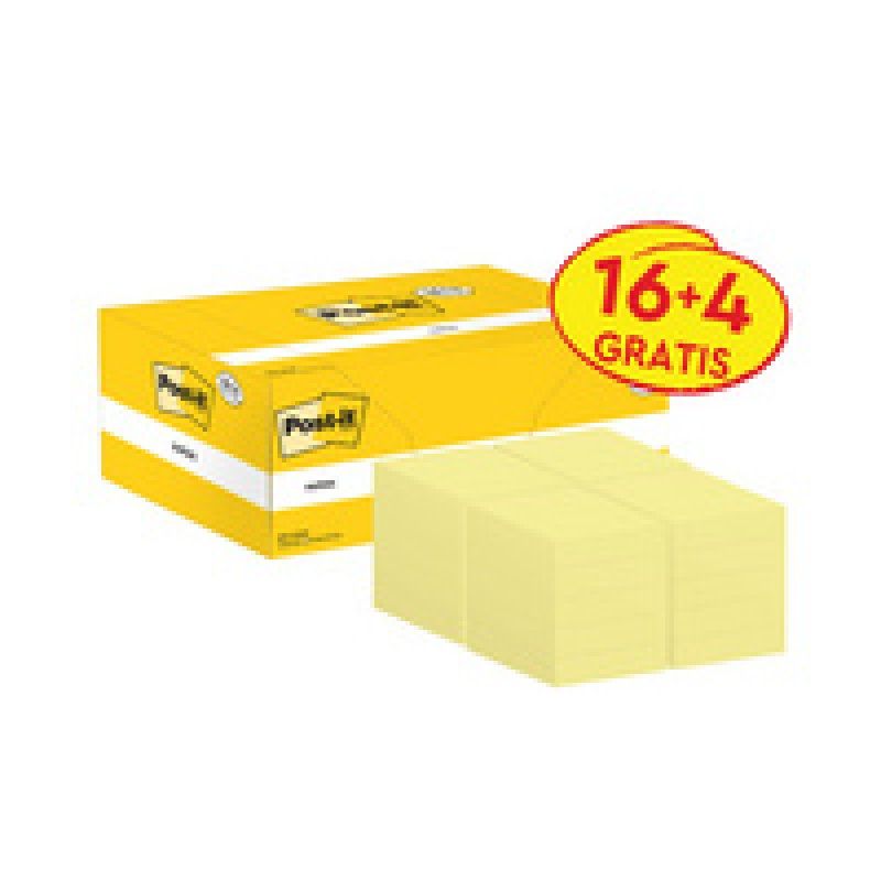 Post-it Bloc-notes adhésif, 127x76 mm, jaune, 16 4 gratuits