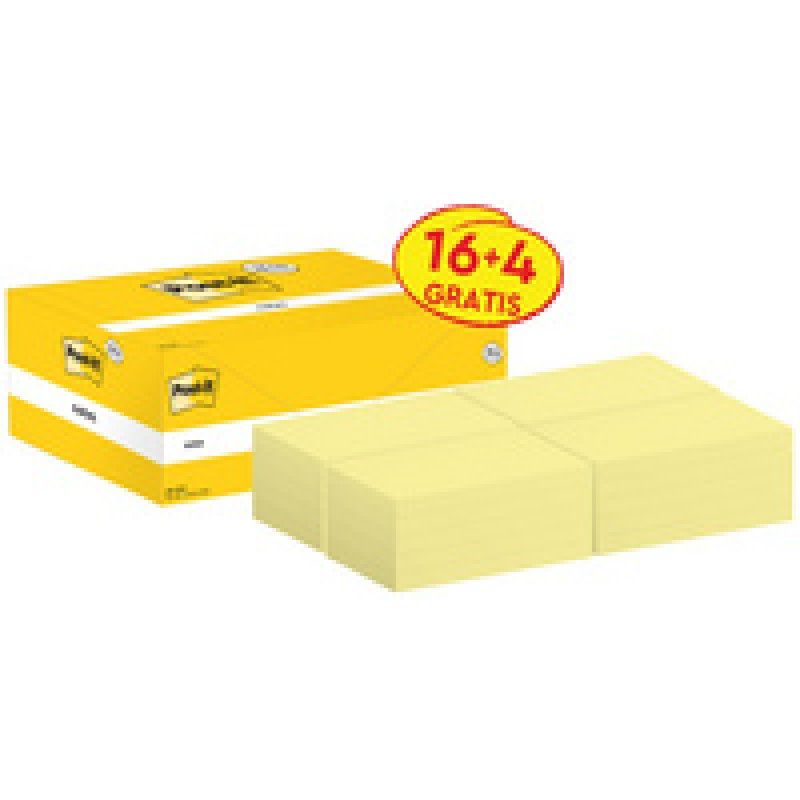Post-it Bloc-notes adhésif, 127x76 mm, jaune, 16 4 gratuits