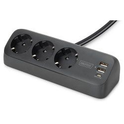 Digitus Multiprise bureautique 3 prises avec 2x ports USB-A et 1x USB-C, noir
