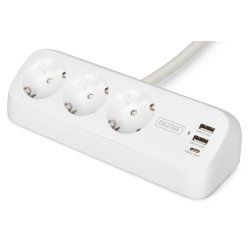 DIGITUS Steckdosenleiste, 3-fach 3x USB, weiß