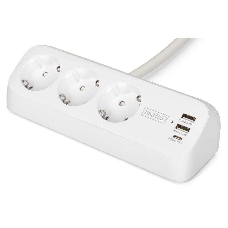 DIGITUS Steckdosenleiste, 3-fach 3x USB, weiß