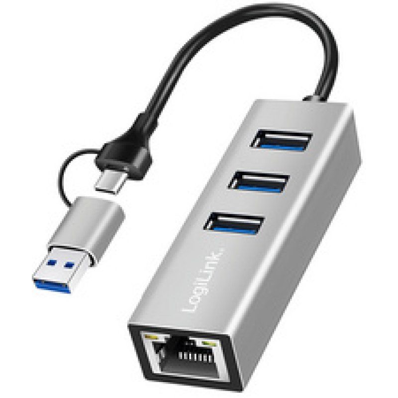 LogiLink Adaptateur USB 3.2 - Gigabit Ethernet, 3 ports USB